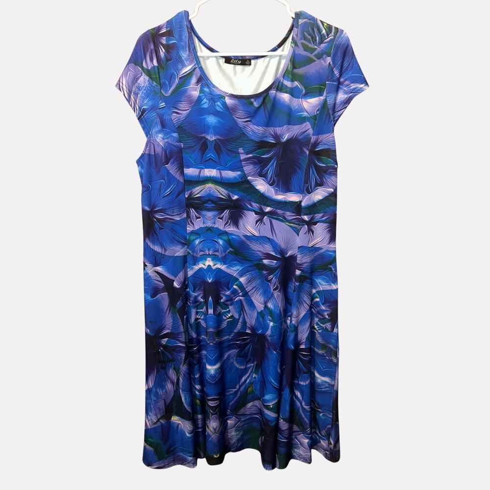 Lily by Firmiana Dress 1X Blue Purple Abstract Floral Geometric Psychedelic Rave